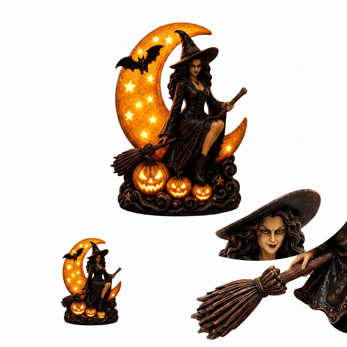 Halloween Witch Cauldron Garden Light, Solar Powered Halloween Projector Outdoor Decoration with Flying Witch and Lighted Cauldron, Witch Light Stake for Lawn Garden Porch Yard Decor, Style D