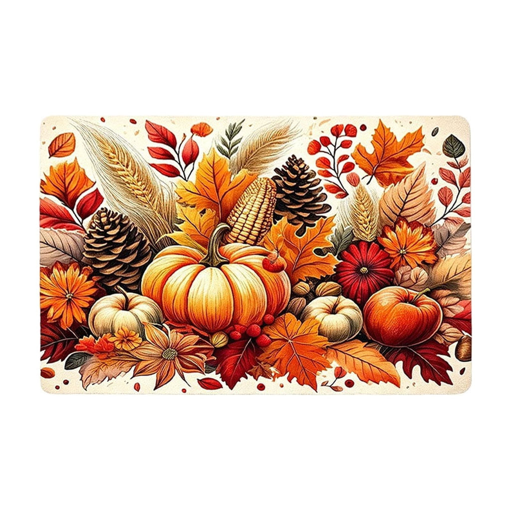 syligr Halloween Thanksgiving Doormat with Maple Leaf & Pumpkin Patterns - Non-Slip Floor Mat for Entryway, Kitchen, Porch, Fall Harvest Decor Rug with Anti-Fatigue Backing, Gift for Thanksgiving