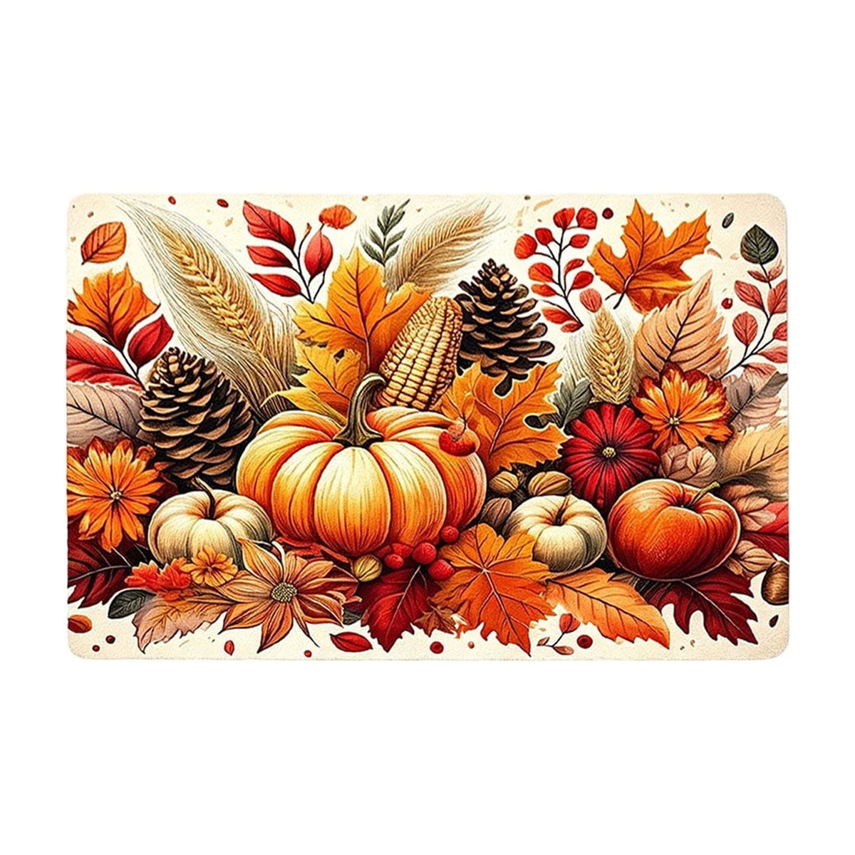 syligr Halloween Thanksgiving Doormat with Maple Leaf & Pumpkin Patterns - Non-Slip Floor Mat for Entryway, Kitchen, Porch, Fall Harvest Decor Rug with Anti-Fatigue Backing, Gift for Thanksgiving