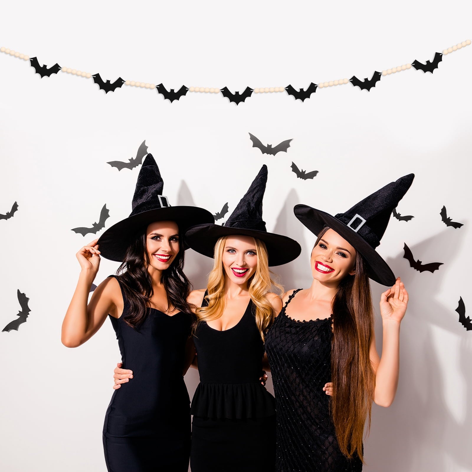 YIBAGA Halloween Garland Banner 4.67Ft Wool Felt Bats Bead Decoration Indoor Decor Party Supplies