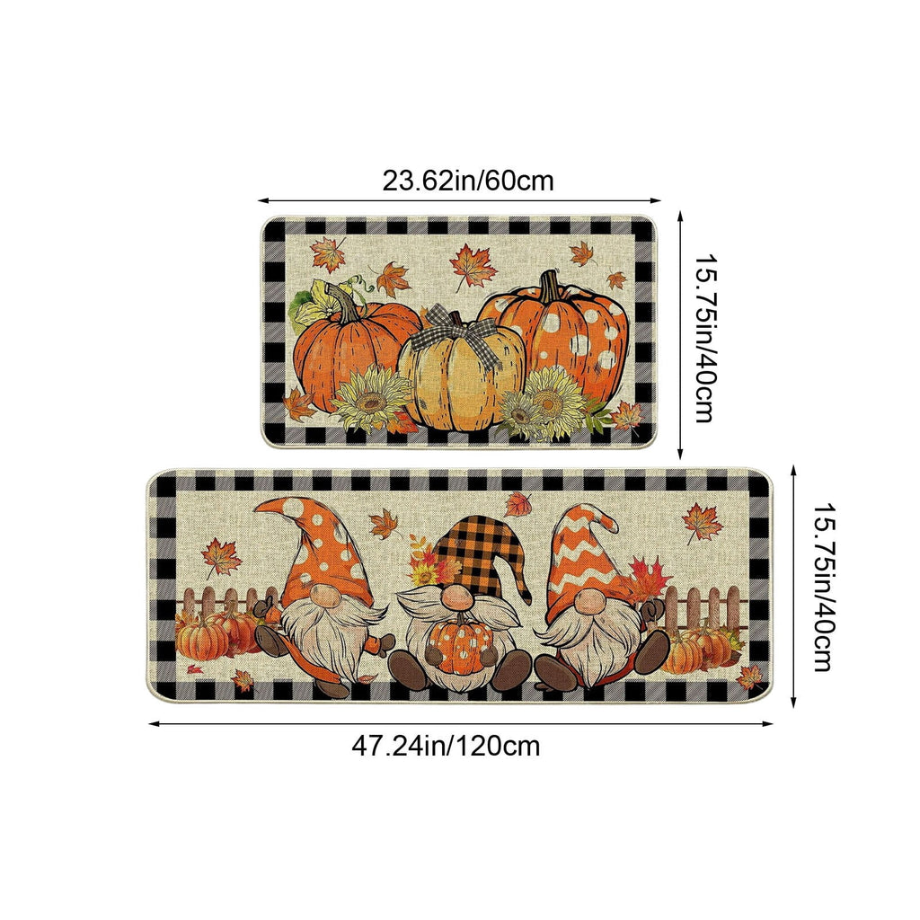 HOARBOEG Fall Pumpkin Maple Leaf Floor Mat 2-Piece Set - Non-Slip Halloween Thanksgiving Decorative Rug for Bathroom, Kitchen, Porch, Entrance, Polyester Foot Mats, Easy Clean Indoor/Outdoor