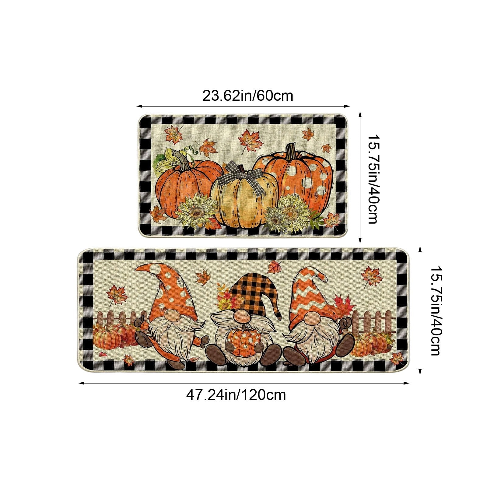 HOARBOEG Fall Pumpkin Maple Leaf Floor Mat 2-Piece Set - Non-Slip Halloween Thanksgiving Decorative Rug for Bathroom, Kitchen, Porch, Entrance, Polyester Foot Mats, Easy Clean Indoor/Outdoor