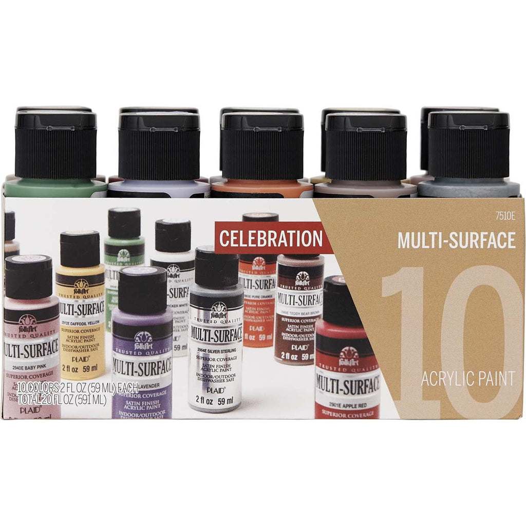 FolkArt Celebration Multi-Surface Acrylic Craft Paint Set, 10 Pieces, 20 fl oz
