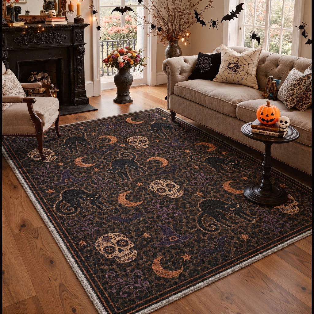 GENIMO 2'x3' Halloween Doormat, Washable Non Slip Soft Vintage Witch Outdoor Door Mat for Front Door Covered Porch Patio Entryway, Burnt Amber
