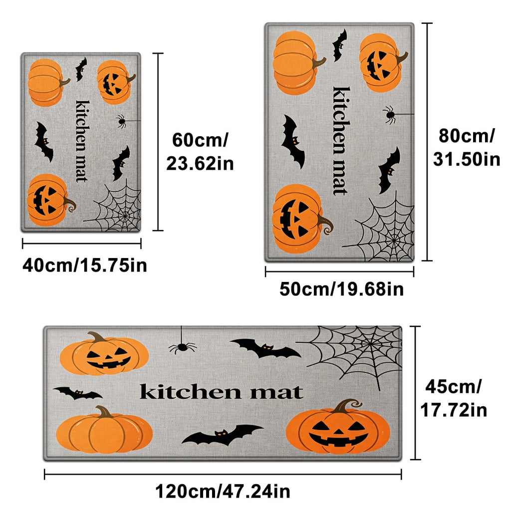 YIMEIS Halloween Pumpkin Lanterns 3Pcs Flannel Mat and Kitchen Rugs Set,Soft Non-slip,Perfect for Home Bathroom