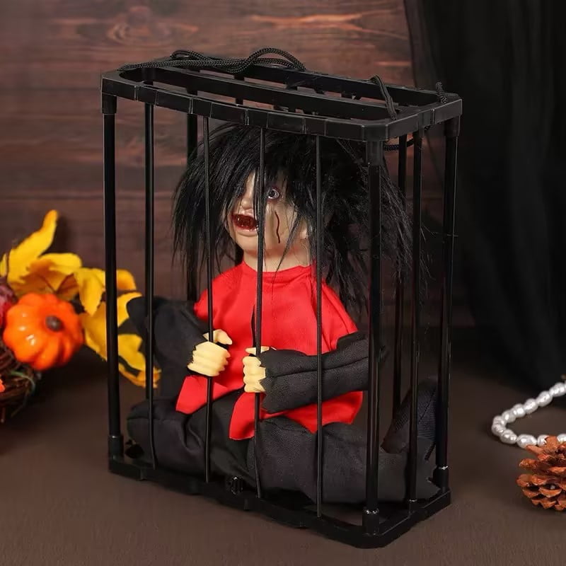 Halloween Animated Decorations, Halloween Decor Prop Scary Haunted Doll Horror with Red Lighting Eyes Spooky Sounds & Motion Sensor for Home Indoor Outdoor