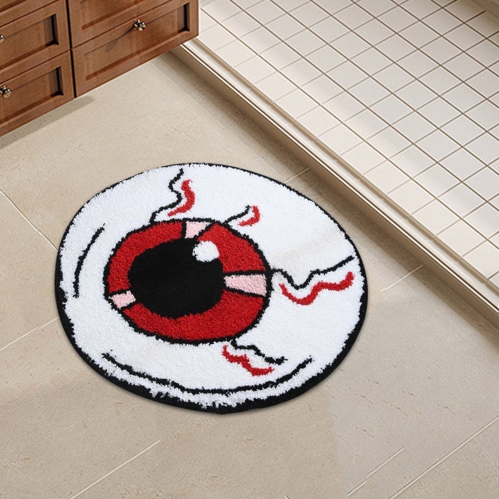 Fnochy Halloween Door Mat Bathroom Floor Mat Decorative Floor Mat Spider Web Eyeball Skull Ghost Halloween Decor Mat,23.6"X23.6" Clearance