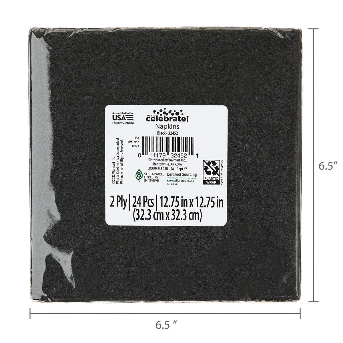 Way To Celebrate Disposable Paper Party Napkins, Black, 6.5 in x 6.5 in, 24 Count