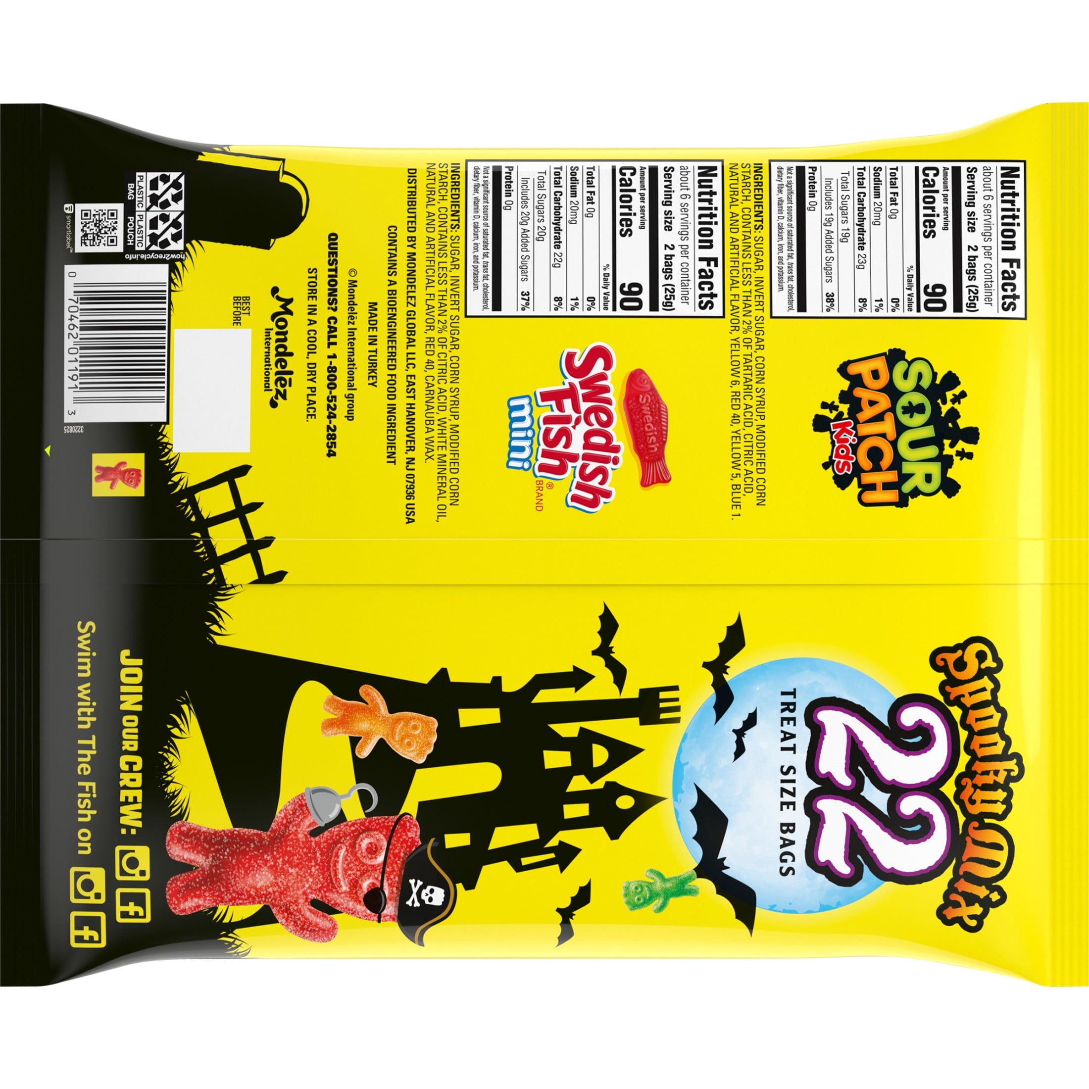 SOUR PATCH KIDS & SWEDISH FISH Mini Halloween Candy Variety Pack, 22 Trick or Treat Bags