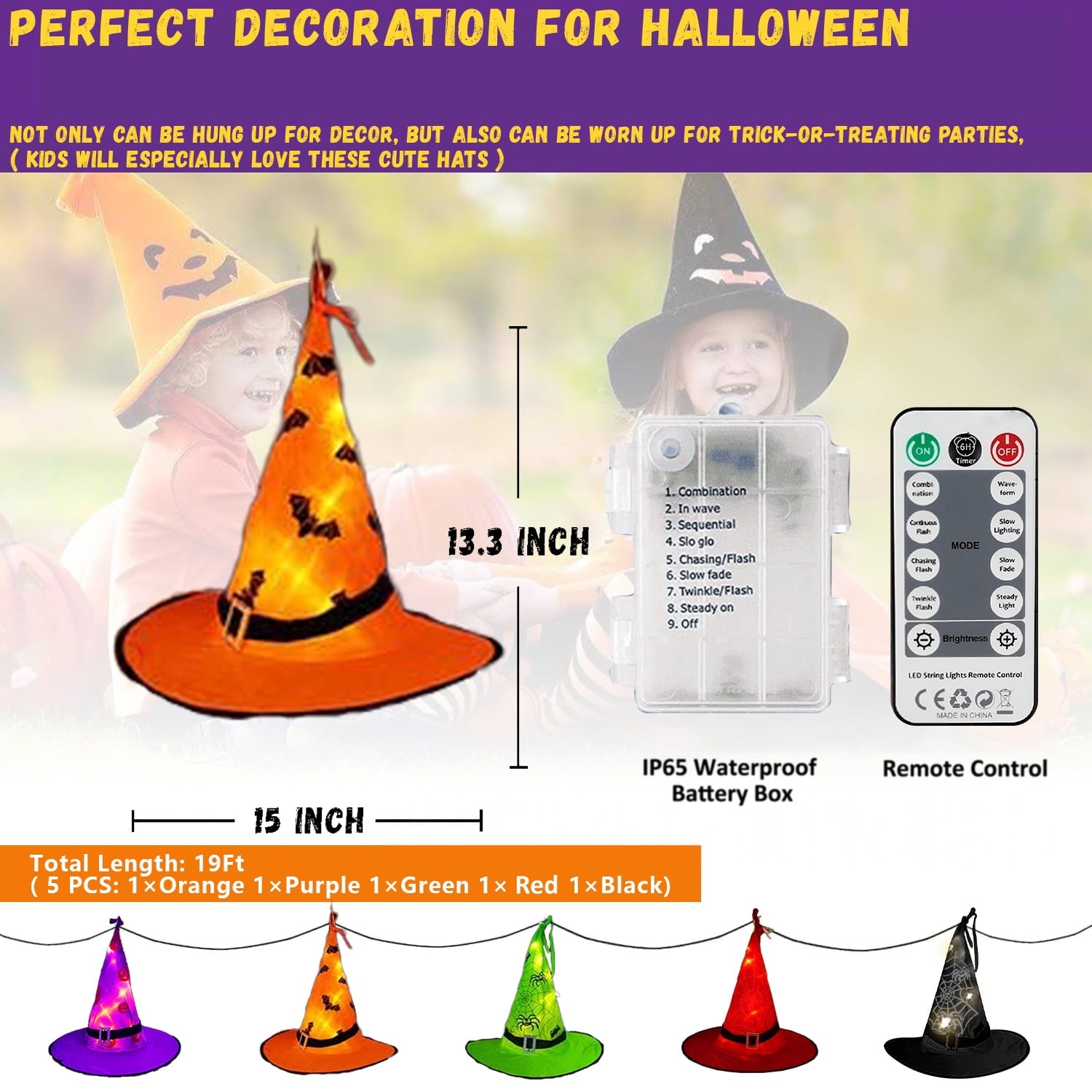 ZOEYKIMLO Halloween Witch Hat Lights Decorations Outdoor, Upgraded 5pcs Hanging Glowing Witch String Lights with 8 Modes, Waterproof Halloween Light for Outdoor, Garden, Party Decor