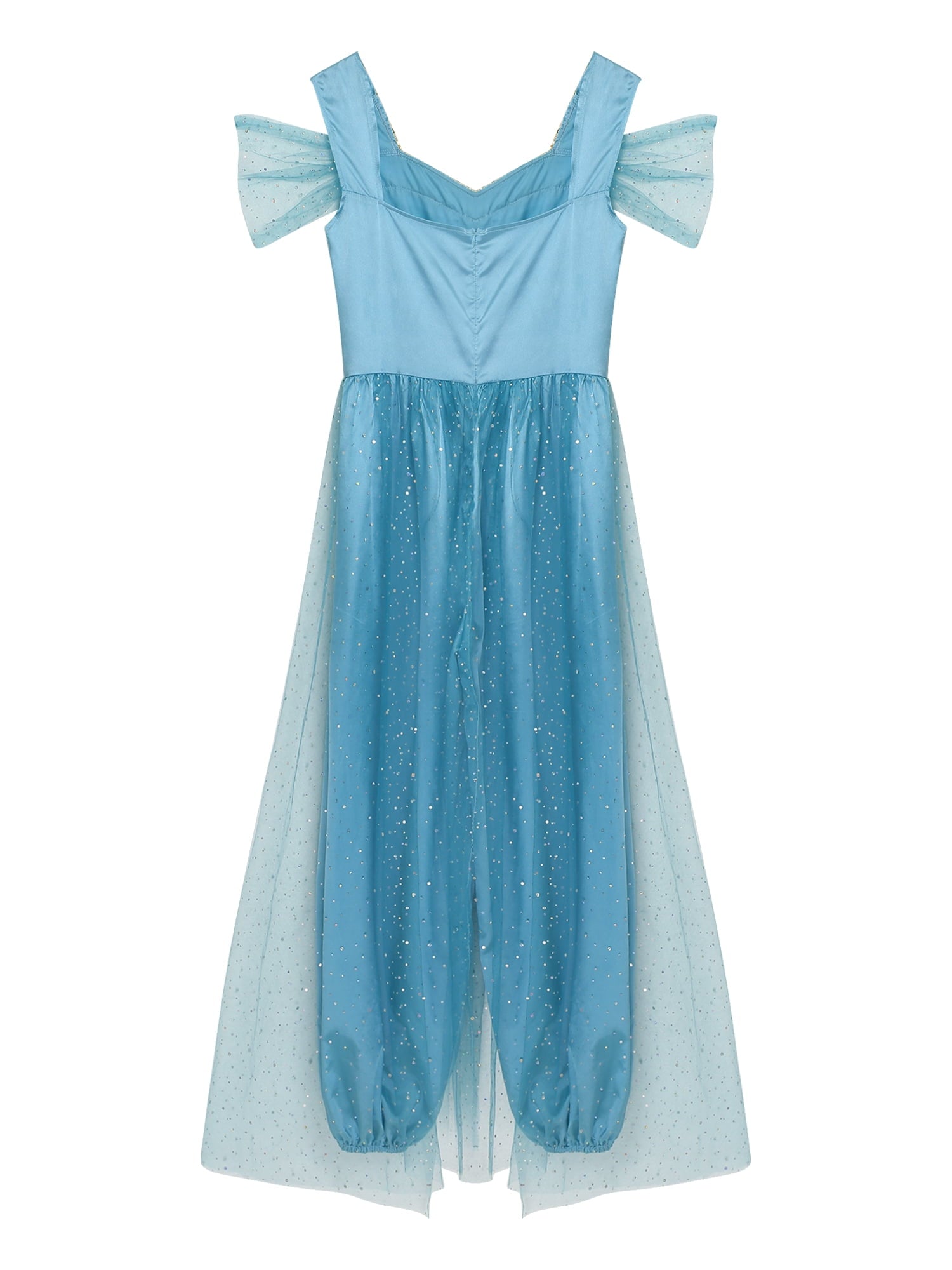 Aislor Women Halloween Arabian Princess Cosplay Costume Sequins Belly Dance Romper Jumpsuit Fancy Dress Lake Blue L