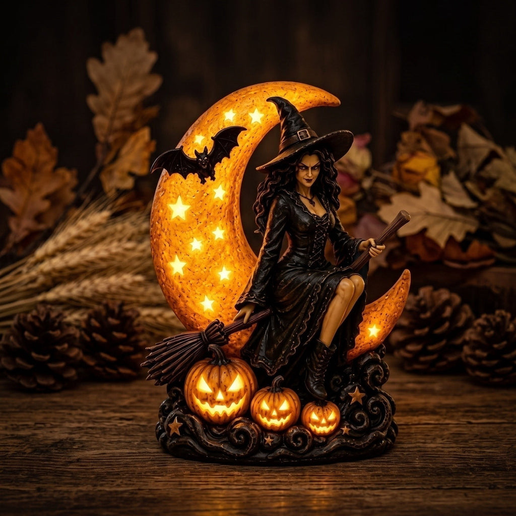 Halloween Witch Cauldron Garden Light, Solar Powered Halloween Projector Outdoor Decoration with Flying Witch and Lighted Cauldron, Witch Light Stake for Lawn Garden Porch Yard Decor, Style D