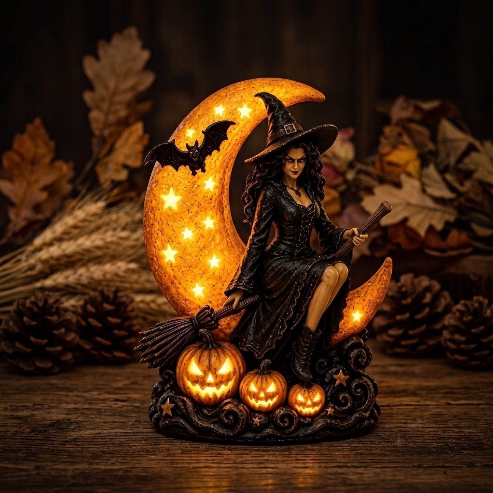 Halloween Witch Cauldron Garden Light, Solar Powered Halloween Projector Outdoor Decoration with Flying Witch and Lighted Cauldron, Witch Light Stake for Lawn Garden Porch Yard Decor, Style D