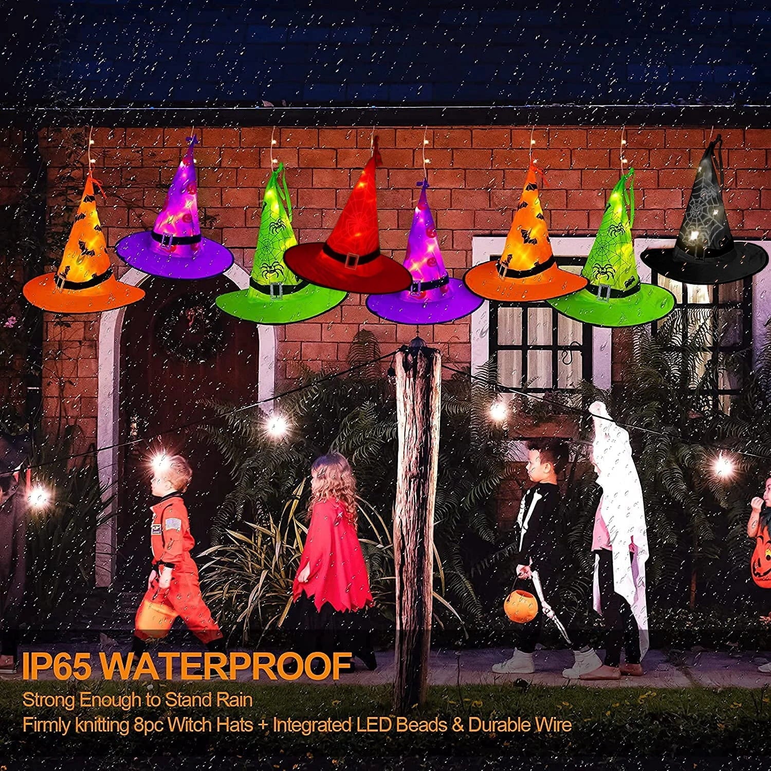 ZOEYKIMLO Halloween Witch Hat Lights Decorations Outdoor, Upgraded 5pcs Hanging Glowing Witch String Lights with 8 Modes, Waterproof Halloween Light for Outdoor, Garden, Party Decor