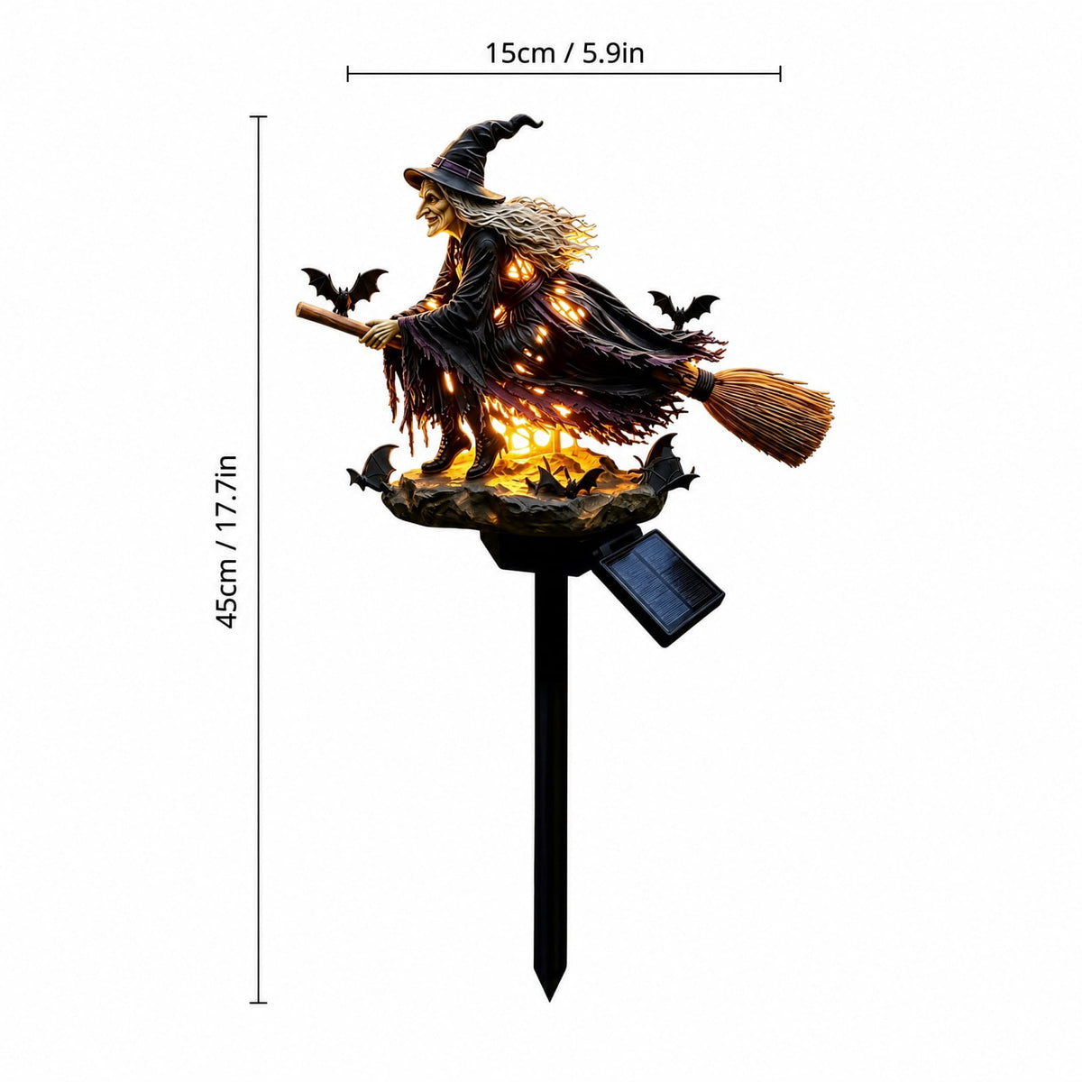 Halloween Witch Cauldron Garden Light, Solar Powered Halloween Projector Outdoor Decoration with Flying Witch and Lighted Cauldron, Witch Light Stake for Lawn Garden Porch Yard Decor, Style D
