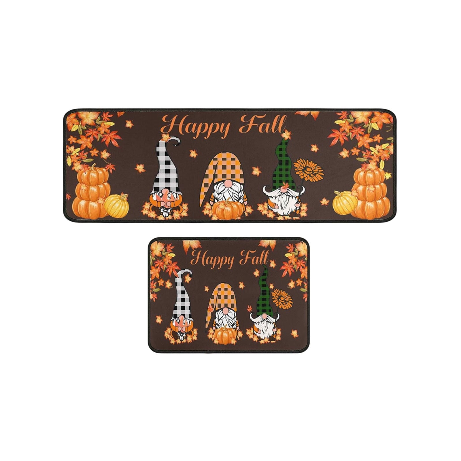 RBCKVXZ 2 Pieces Fall Kitchen Rugs Halloween Thanksgiving Pumpkin Sunflower Orange Maple Leaf Mat Floor Rug for Holiday Autumn Home Decor, 17 x 29 Inches, 17 x 47 Inches