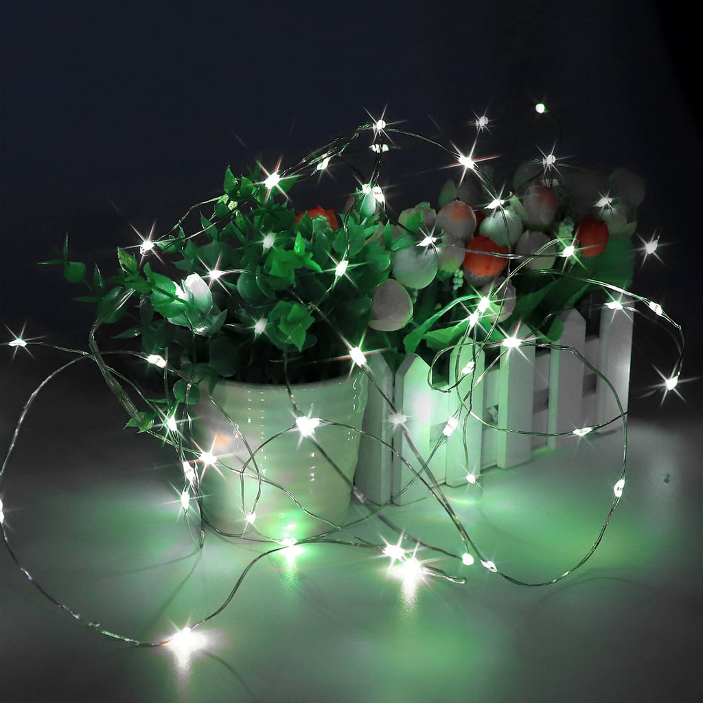 2 Pack Battery Operated Mini Lights,Indoor Led Fairy Lights with Timer 6 Hours on/18 Hours off for Wedding Party Decorations,50 Count Leds,17 Feet Silver Wire(Cold White)