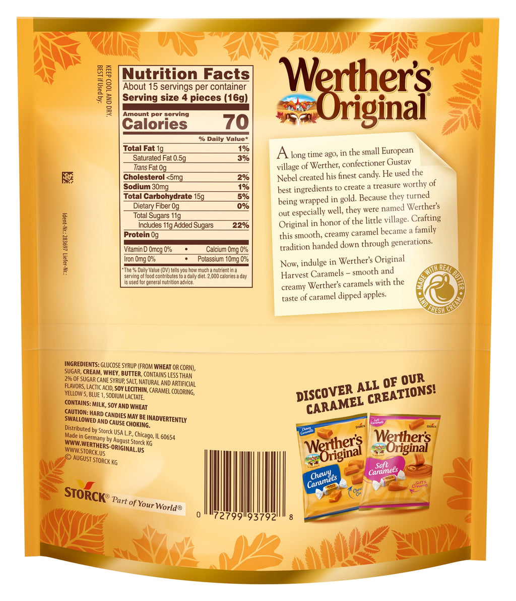 Werther's Original Limited Edition Fall Harvest Caramel Apple Hard Candies, 8.57 oz Bag