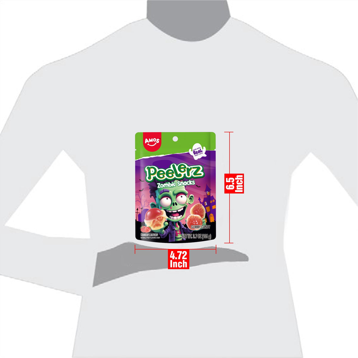 AMOS Peelerz Zombie Gummy Snacks, Allergen Free, 3.7 oz