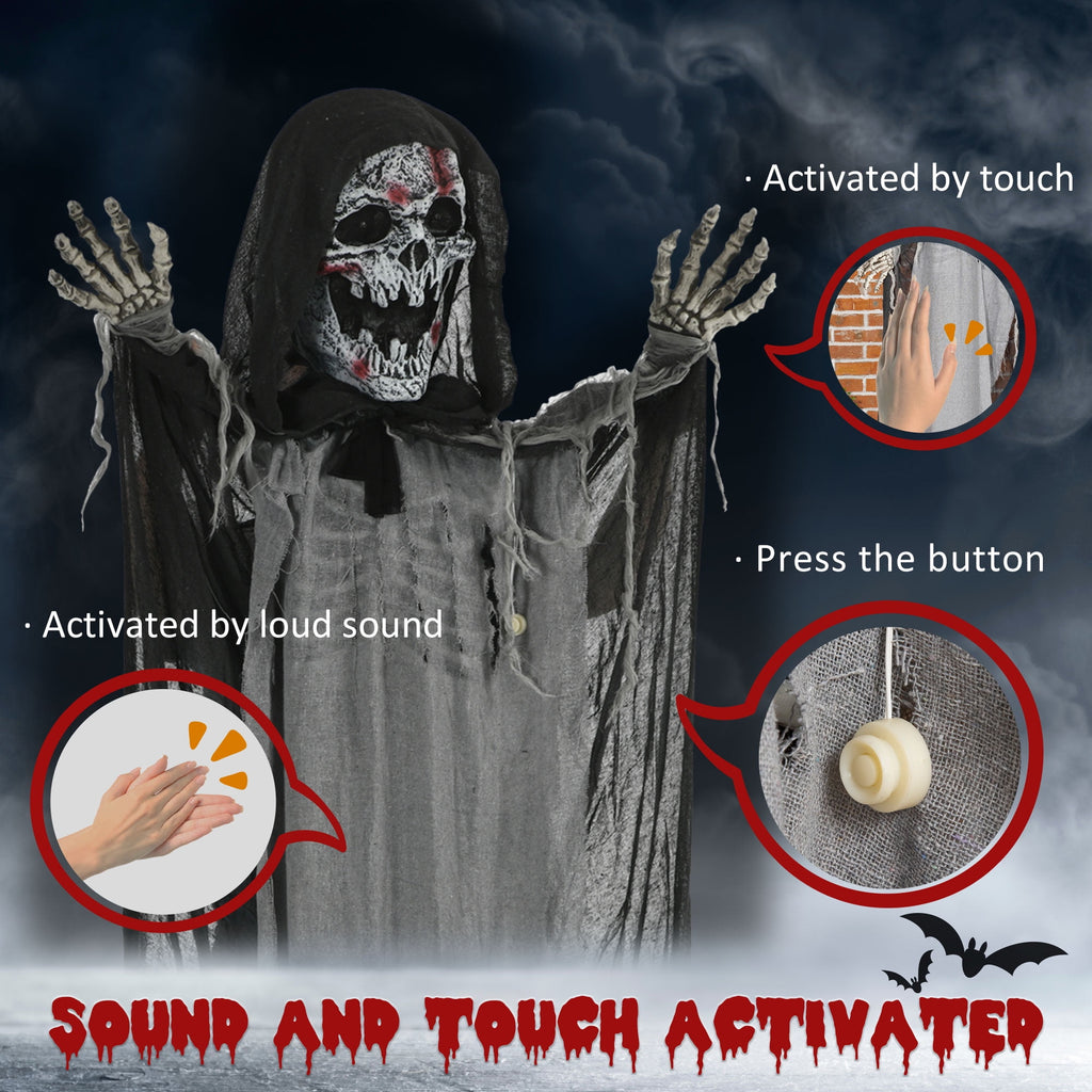 Outsunny 74" Life Size Outdoor Halloween Decorations Skeleton Witch, Animated Prop Animatronic Decor with Sound and Motion Activated, Light Up Eyes and Chest, Howling and Chain Sound