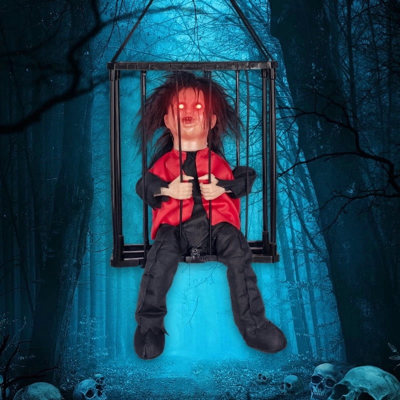Halloween Animated Decorations, Halloween Decor Prop Scary Haunted Doll Horror with Red Lighting Eyes Spooky Sounds & Motion Sensor for Home Indoor Outdoor