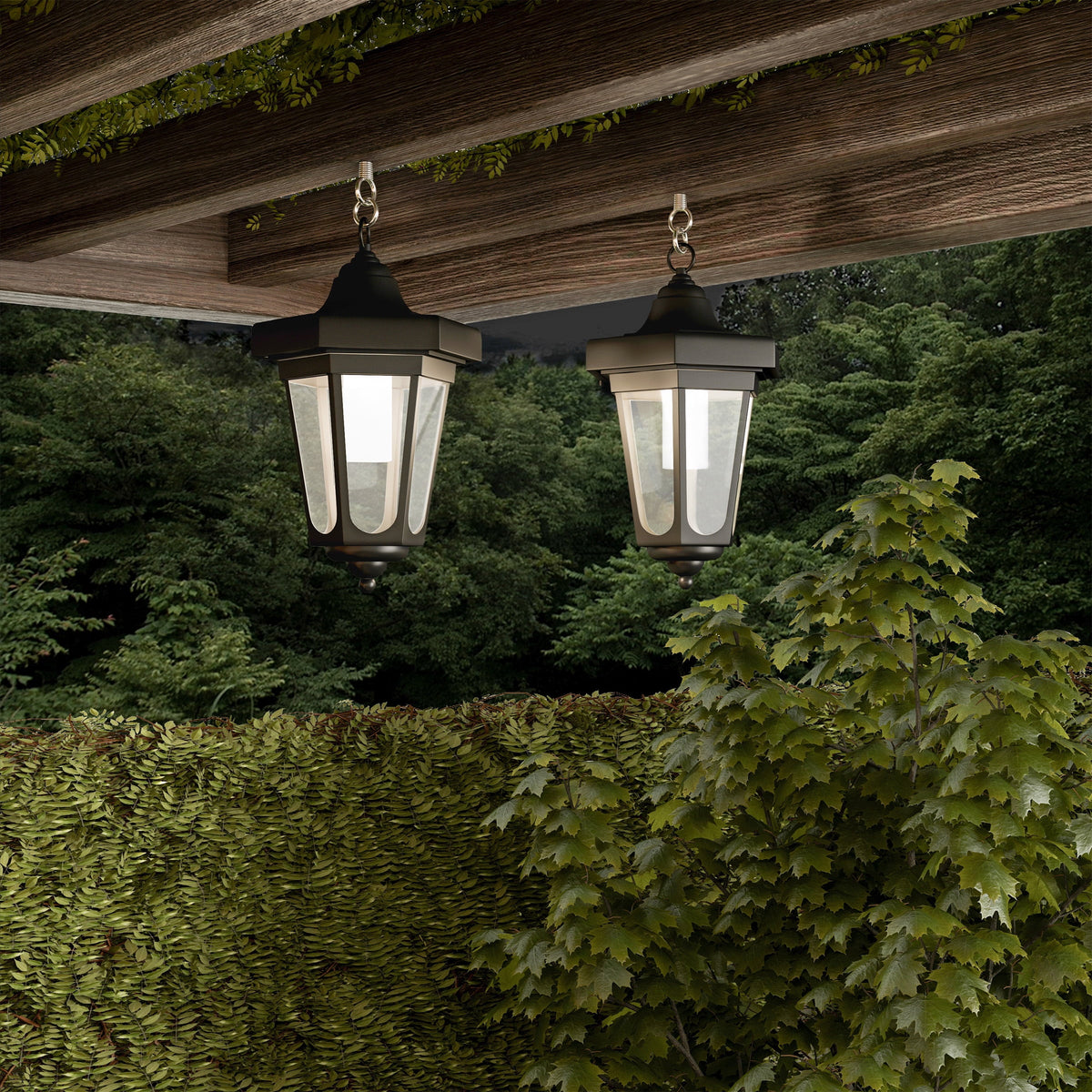 Pure Garden Set of 2 Waterproof LED Solar Lanterns with Shepherd Hooks