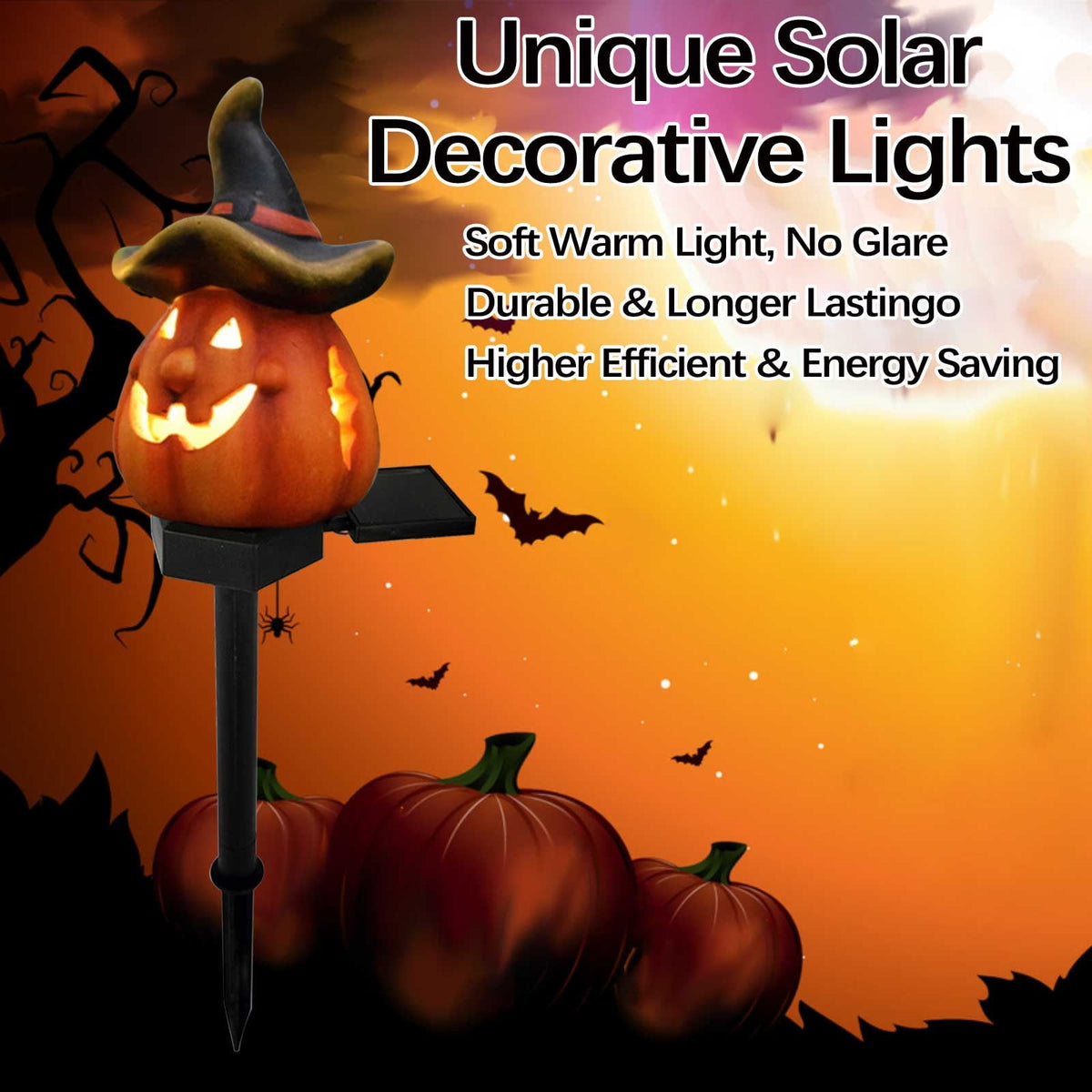 Btomtd Solar Lantern Light Outdoor Halloween Decor Resin Craft Pumpkin Ground Insertion Lamp for Garden Ghost Festival Solar LED Garden Light, C