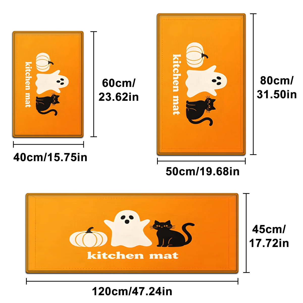 YIMEIS Halloween White Pumpkin Multi-purpose 3-Piece Flannel Mat and Kitchen Rugs,Soft Non-slip for Home Bedroom Bathroom