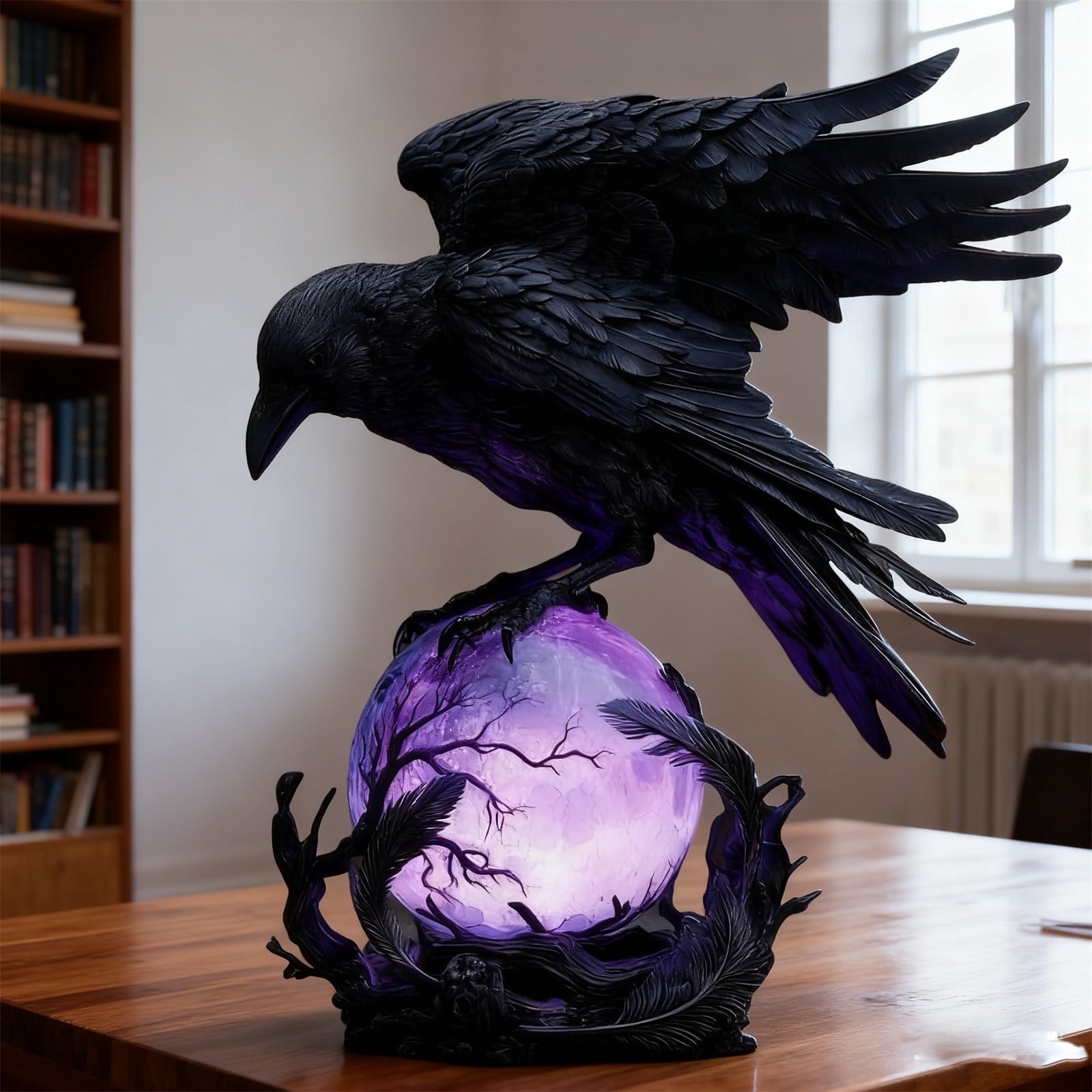 Gothic Mysterious Crow LED Light Luminous Sculpture, Resin Gothic Home Decor Accent, Raven Lamp for Halloween Gift, Bedroom Bedside, Living Room