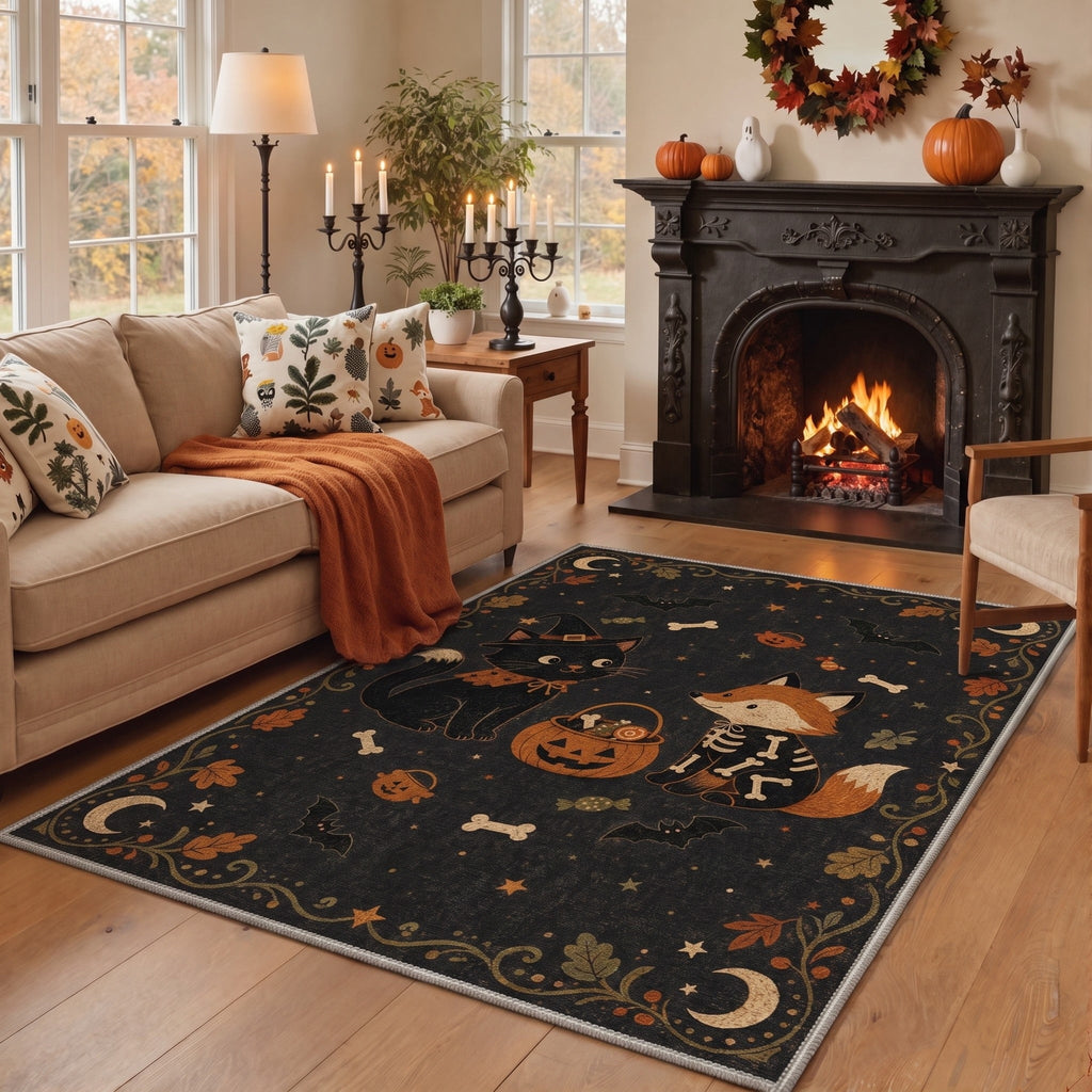 GENIMO 5'x7' Halloween Area Rug for Living Room, Washable Non Slip Soft Farmhouse Pumpkin Indoor Rug for Bedroom Dining Room Home Office, Vintage Sepia