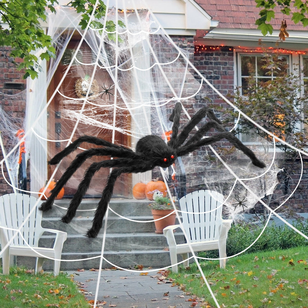 Innens 11.8ft Halloween 144 LED Purple Spider Web Lights with 35" Giant Spider Light up Cobweb Halloween Decorations for Indoor Ourdoor Garden Yard Home Patio (Black, 1Pc)