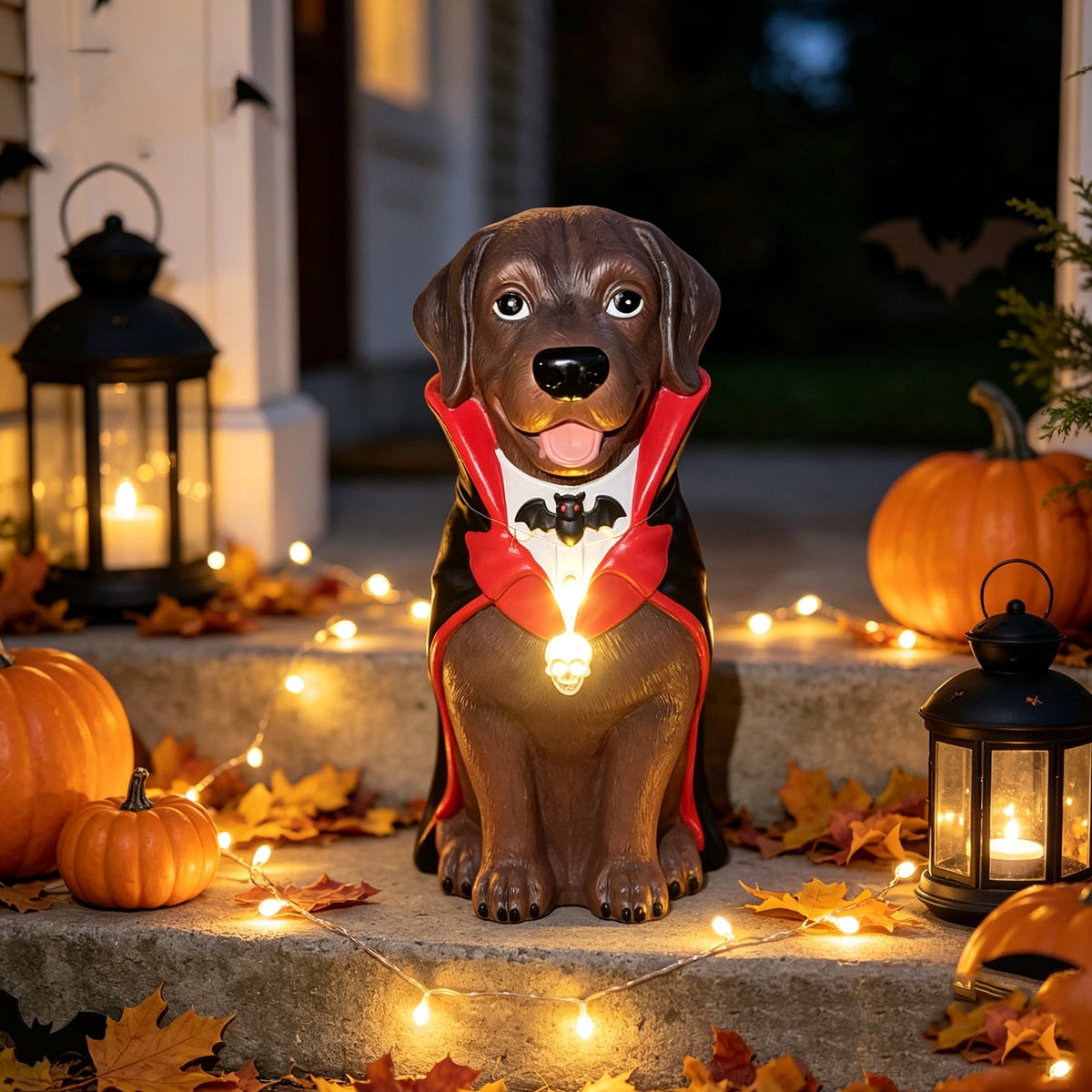 Clearance Halloween Schnauzer Bat Figurine with Ghost Bucket, 8 inch Resin Cute Dog Gifts Tabletop Decor