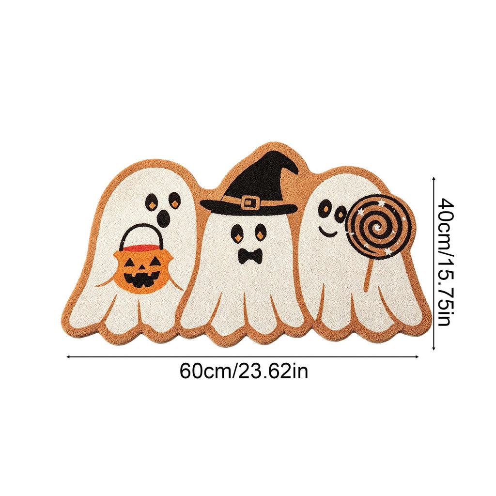 Halloween Doormat Ghost Bath Mat 23.6x15.7in Secure-Grip Absorbent Soft Faux Fur Rug for Bathroom Bedroom Living Room Decor by OVFUIZ