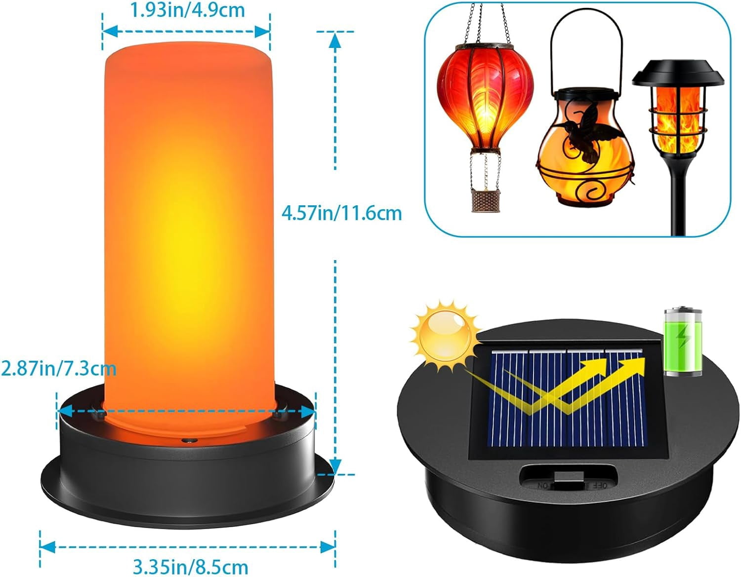 2 Pack Solar Light Replacement Top with Flickering Flame, Waterproof Solar Light Parts for Hot Air Balloon Lanterns (Fits 2.87 to 3.35 Inch Openings) Replacement Kit for Outdoor Decor Garden Patio