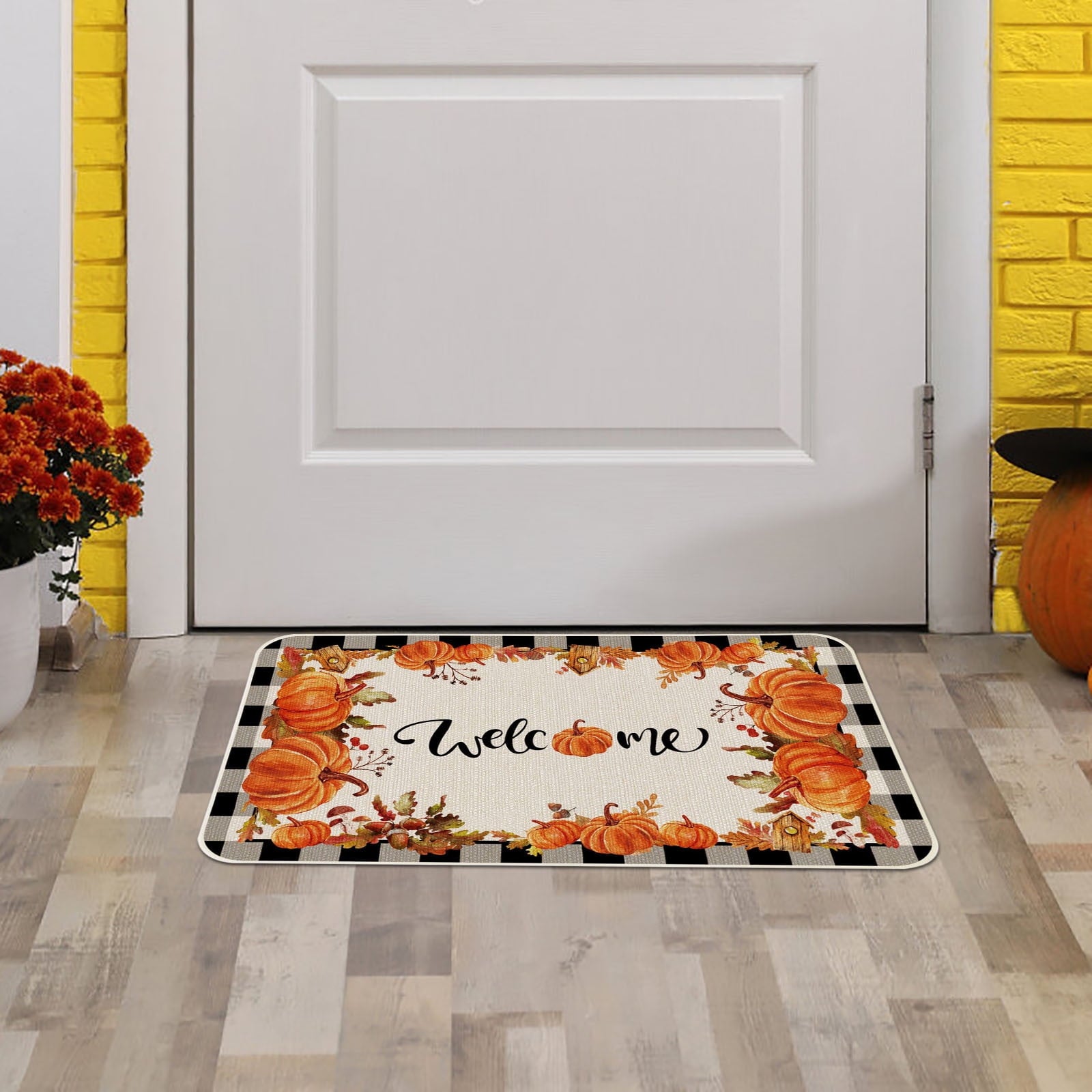 JOGZMZ Halloween Floor Mat Home Entrance Thanksgiving Pumpkin Thick Foot Mat Crystal Velvet Floor Mat