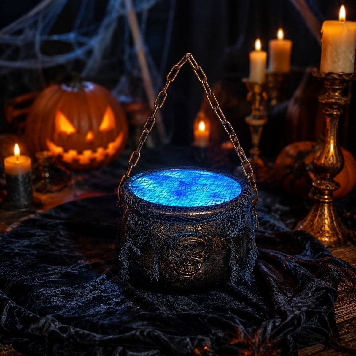EWASWON Halloween Cauldron with Lights and Sound, LED Light-Up Spooky Witch Brew Pot Decoration for Indoor Outdoor Home Mantel Kitchen Party