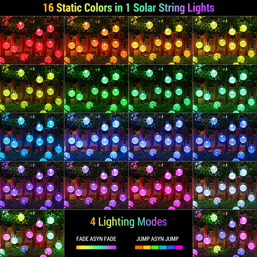 Toodour Solar String Lights Outdoor, 35.6ft 60 LED Waterproof Solar Powered Globe Patio Lights with 8 Modes for Garden Home Gazebo Yard Decorations (Warm White)