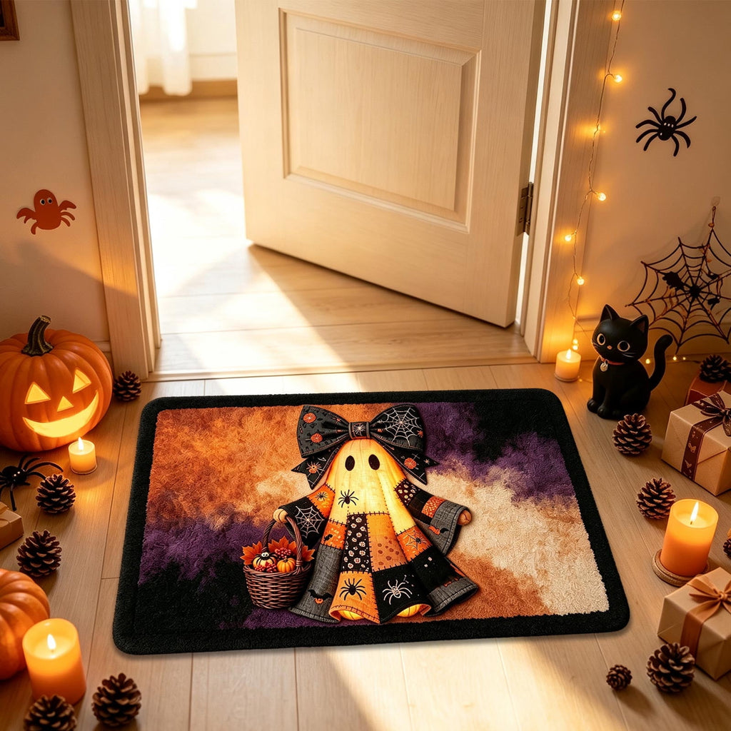 Halloween Doormat Ghost Bath Mat 23.6x15.7in Secure-Grip Absorbent Soft Faux Fur Rug for Bathroom Bedroom Living Room Decor by OVFUIZ