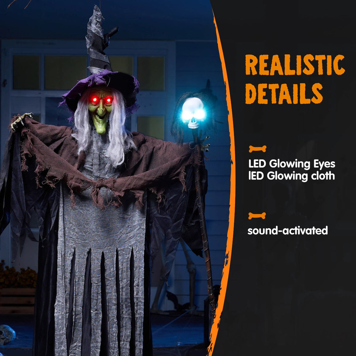 Joyfy 6ft Halloween Witch Decoration,Outdoor Scary Halloween Animatronic Hanging Witch with Light Up Eyes and Sound Decoration for Halloween Outdoor