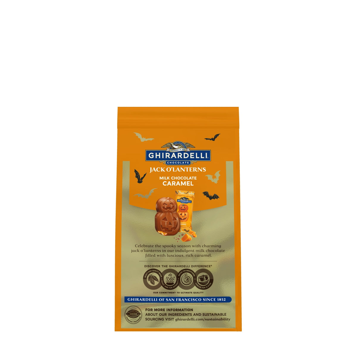 GHIRARDELLI Milk Chocolate Caramel Jack O' Lanterns, 4.1 oz Bag