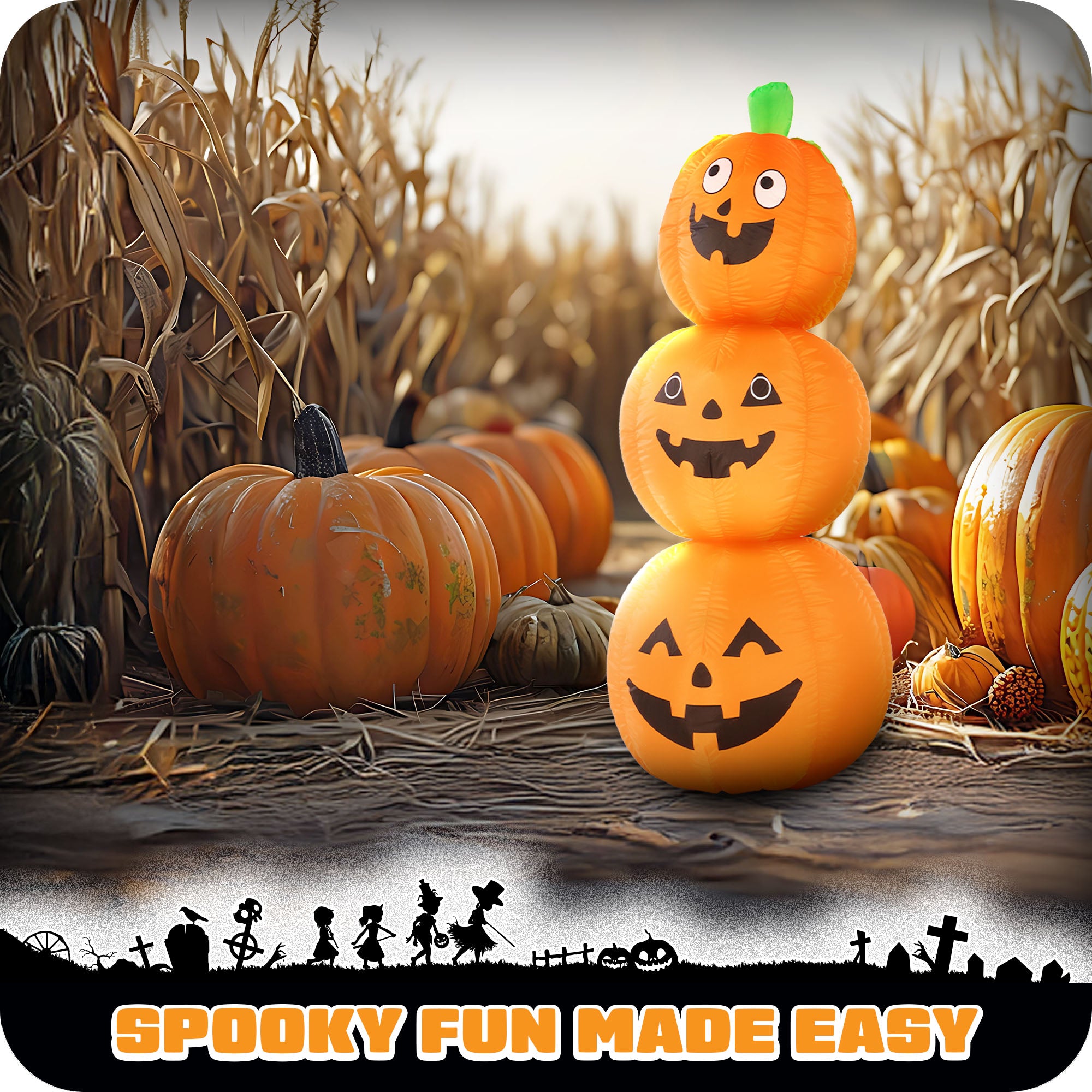 G128 4ft Halloween Pumpkin Inflatable with LED Lights Outdoor Yard Decoration Fast Inflate