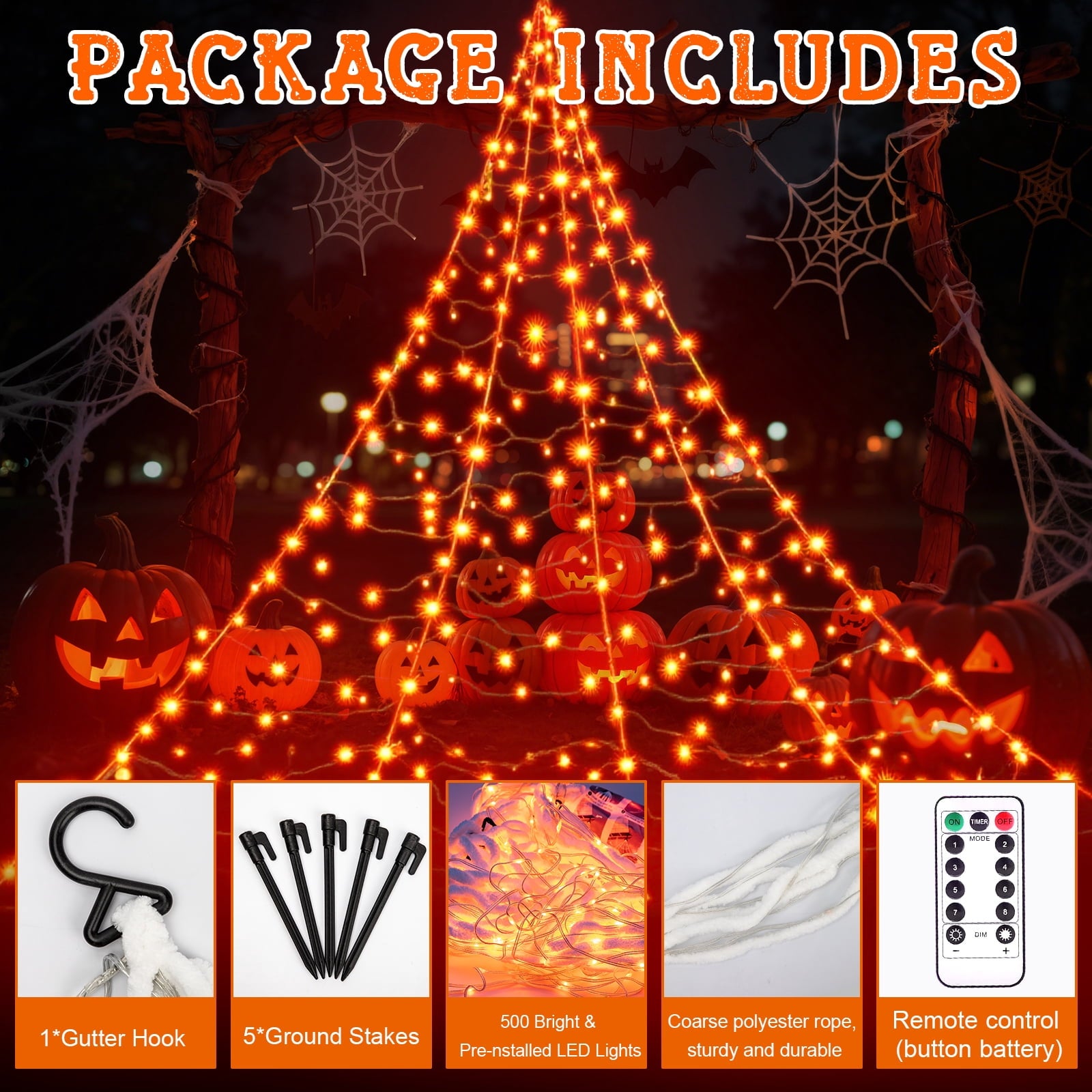 Scidweet Halloween Decorations Outdoor, 500 LED Halloween Giant Spider Web Lights for Garden Yard Porch Home Decor, Purple Orange