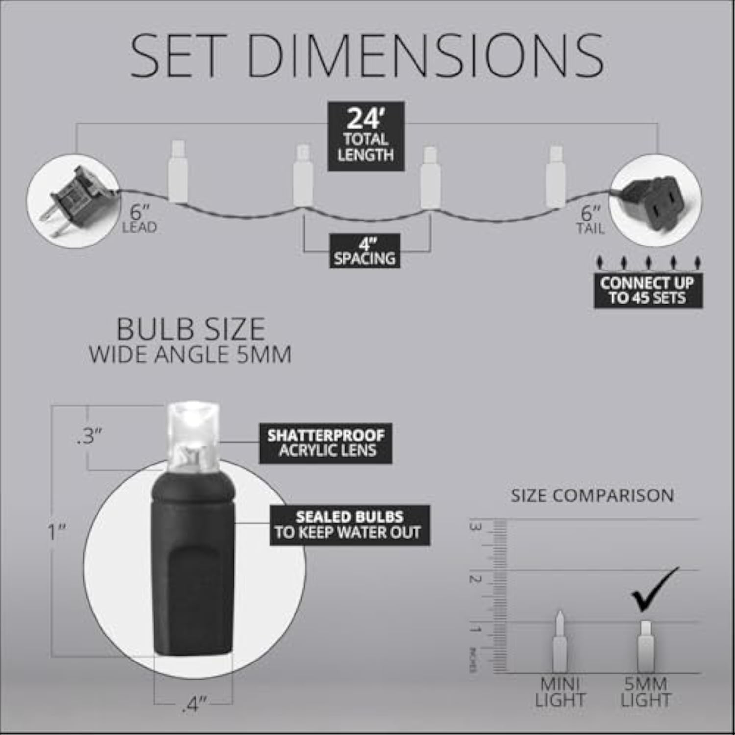 Wick's Outdoor Living LED 5MM Orange Holiday Lights, 24 FT in length, 70 CT, and 6 different color options