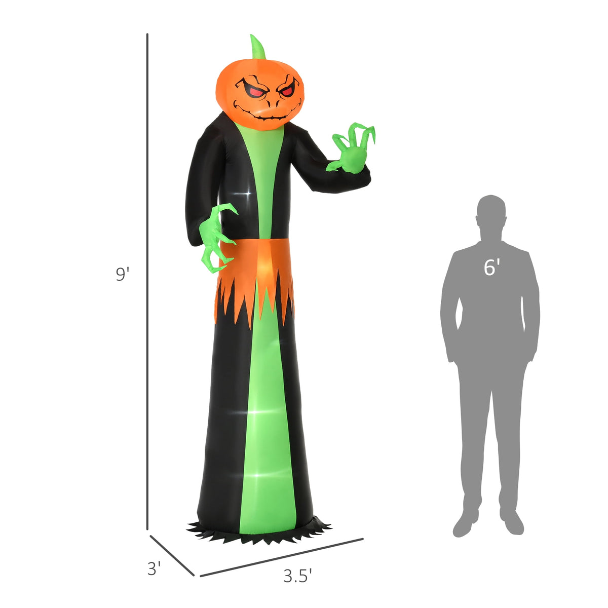 HOMCOM Inflatable Ghost with Pumpkin, Halloween Outdoor LED Lighted Yard Decoration, Waterproof