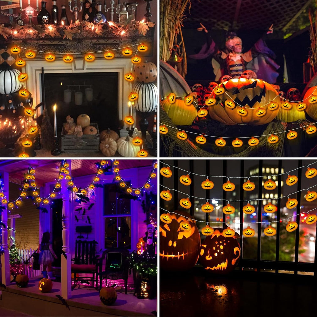 Qoosea Halloween Pumpkin String Lights, 20FT 40 LED 8 Mode Waterproof Pumpkin String Lights for Outside Decor Camper Party Indoor Bedroom Decorations