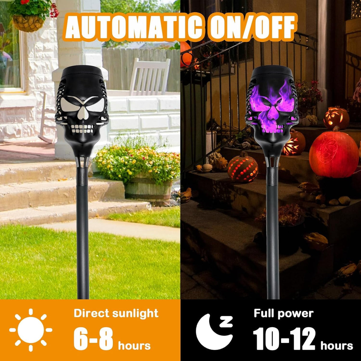 12PCS-Halloween Solar Lights Outdoor Pathway Lights, LED Waterproof Skull Stake Lights for Yard Garden Path Walkway Driveway Patio Lawn Halloween Décor (Purple)