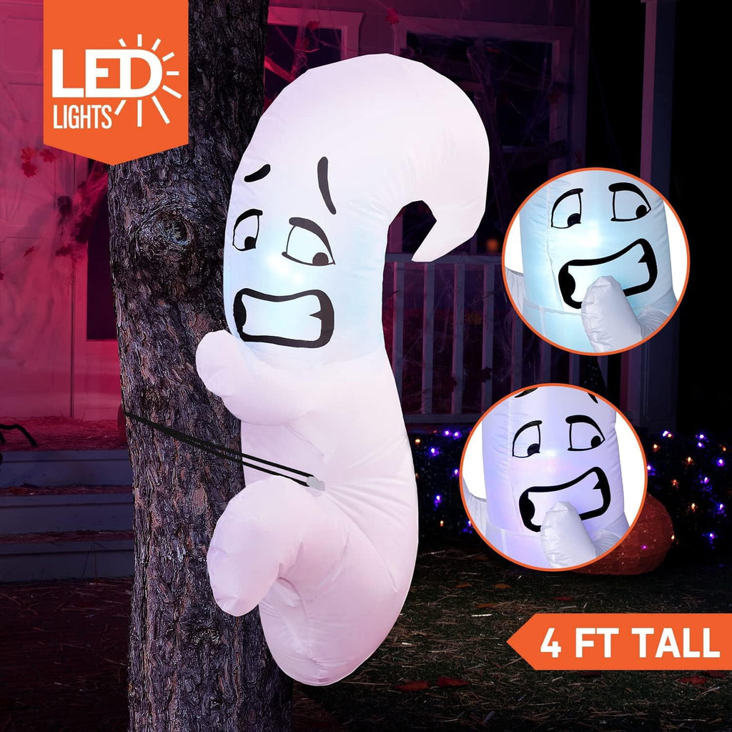 Joyfy 4 FT Halloween Inflatables Witch Crashing Into Tree,LED Lighted Blow Up Yard Decoration for Outdoor Garden Lawn Party Decor