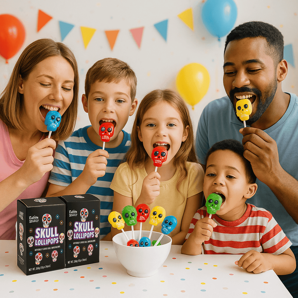 Fusion Select 24 Pcs Sugar Skull Lollipops - Colorful Halloween & Day of the Dead Candy - Individually Wrapped Novelty Treats for Kids - For Trick or Treat, Themed Party Favors & Celebrations