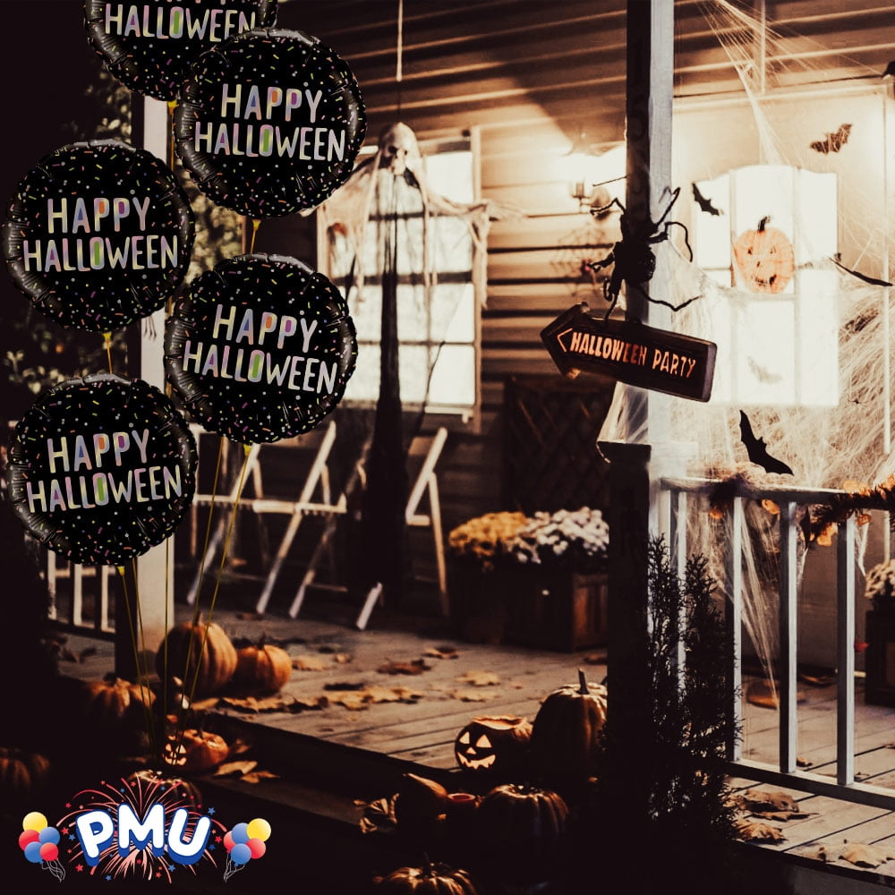 PMU Halloween Party Decoration "Happy Halloween" Jack Faces Aglow 18 Inch Mylar-Foil Balloon (1pkg) Pkg/1