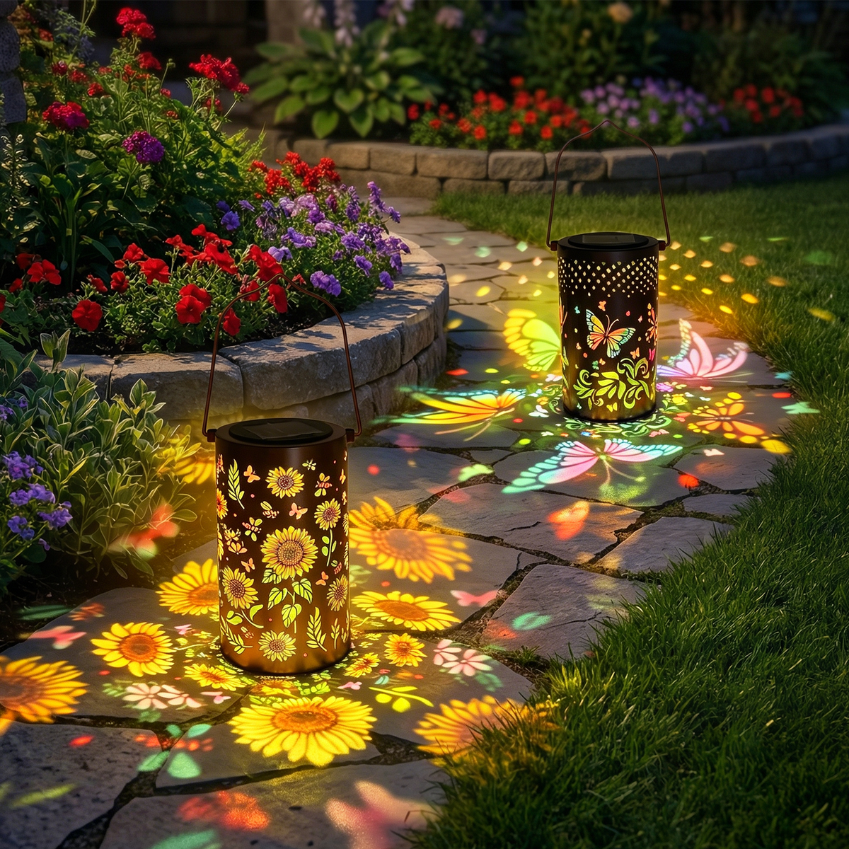 Colorful Solar Lanterns IP65 Outdoor Waterproof, Mother's Day Gifts for Women Mom Grandma - LED Colorful Sunflower Solar Lights Metal Hanging Lantern for Patio Yard Porch